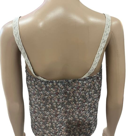 American Eagle Womens Semi Sheer Sleeveless Top Size S Floral Print & Lace - Picture 4 of 10